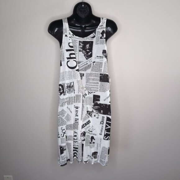 Vintage USA Quirky Novelty Newspaper Boho Relaxed Two Tone Summer Dress L - Picture 3 of 9